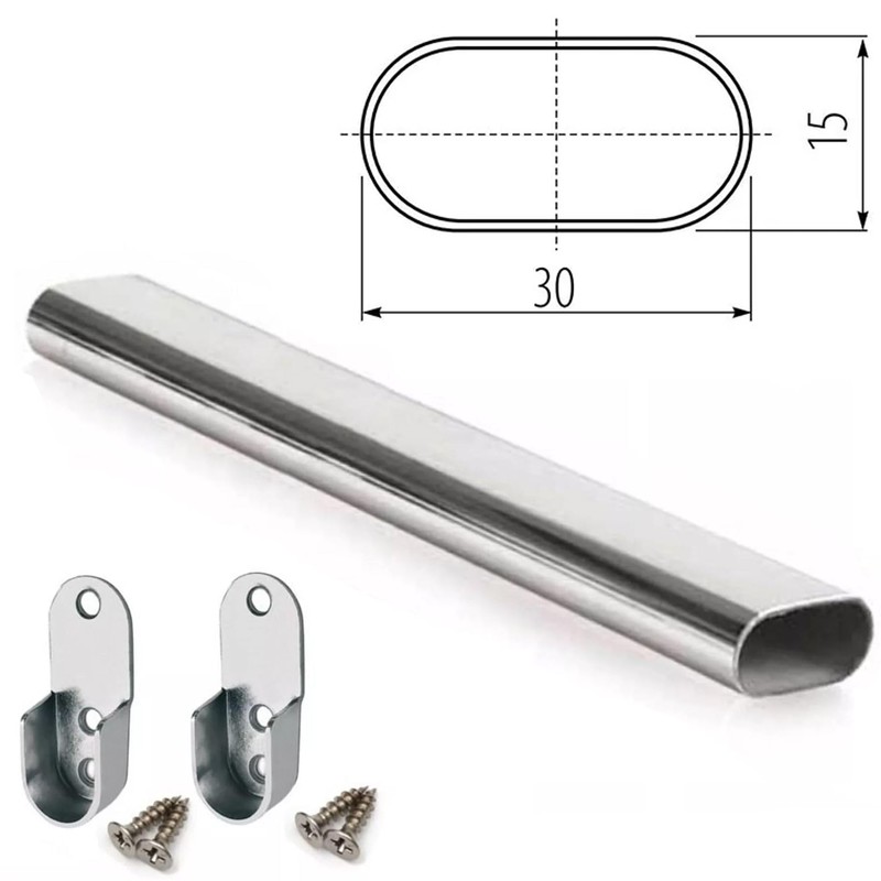 Wardrobe Hanging Rail 414mm Kit Pole Tube Bar Clothes Set