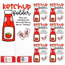 MotiMind 6 Pcs Ketchup Folders with Pockets 11.5 x 9.5 inches Cute Coated Paper 2 Pocket Folders for School Office Business Home