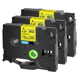 USUPERINK 3 Pack 9mm 3/8 inch Laminated Label Tape Compatible for Brother P-Touch TZe-621 TZe621 TZ621 TZ-621 Black on Yellow 0.35'' x 26.2ft Work with PTD210 PTD400 PTD600 PTH100 PTH110 Label Maker
