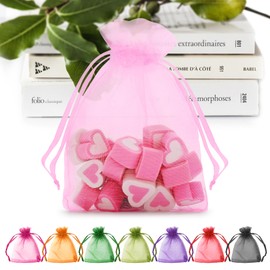 ANZNKU ANZNKU 50 Pack Pink Organza Bags 3x4 inch, Small Mesh Bags Drawstring Gift Bags Candy Bags Jewelry Bags Favor Bags for Party Wedding Christmas