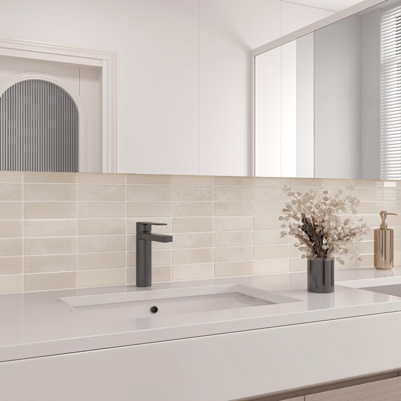 CHIHUT 12"X12" Beige Peel and Stick Kitchen Backsplash Tiles Glossy