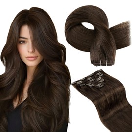 Hetto Human Hair Extensions Clip in Dark Brown Clip in Extensions Human Hair Clip on Remy 14 Inch 7pcs 120g #4