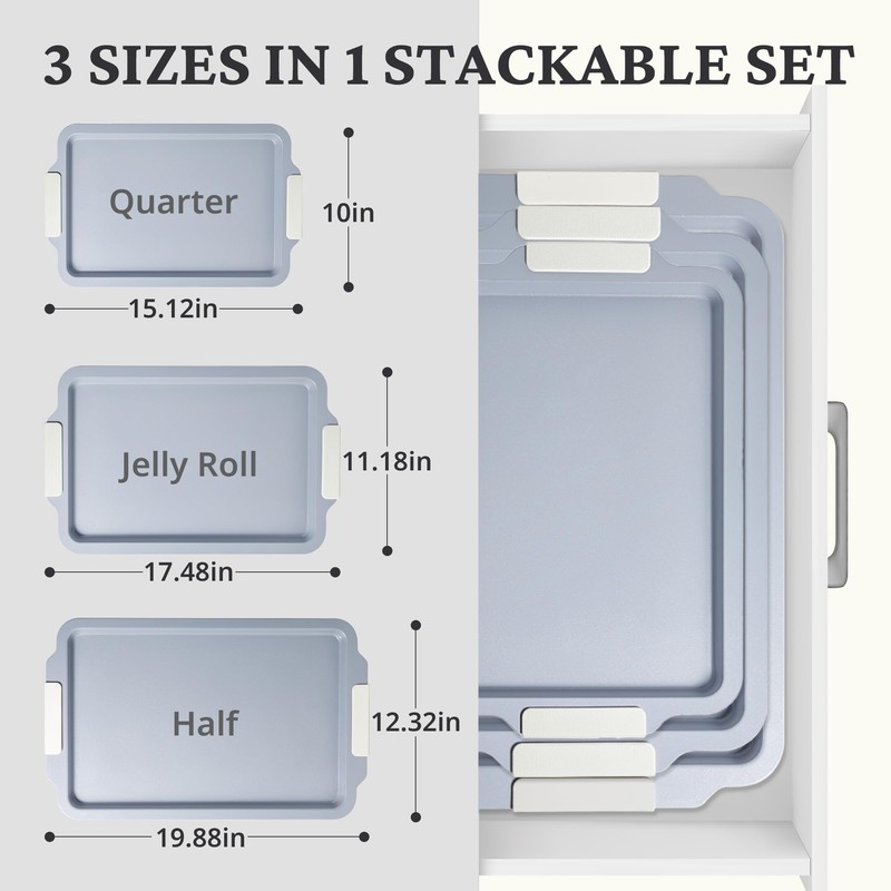 BRONYPRO Non Stick Ceramic Baking Sheet Pan Set of 3,