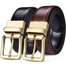 Beltox Men’s Belts Reversible Leather 1.25” Wide 1 for 2 Rotate Buckle Gift Box（Antique Gold Buckle with Black/Cognac Belt,34-36）