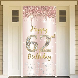 62. Geburtstag Deko Frauen, Happy 62nd Birthday Door Banner Roségold, 62. Geburtstag Stoff Schild Plakat Türdekoration, 62. Geburtstag Hintergrund Banner Damen, Geburtstagsfeier Willkommensschild
