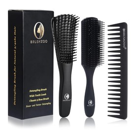 BRUSHZOO Hair Brush Set, Detangler Brush for Women Men Kid Detangling Styling Massaging, Curly Hair Brush for 3/4abc Wet Dry Hair (Black)