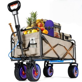 Electric Collapsible Garden Wagon Cart with Wheel,Rolling Foldable Metal Utility Wagon Carts,100w Power and 300lb Capacity, Portable for Camping,Sports,Shopping,Groceries,Laundry