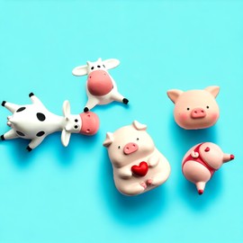 Animal Fridge magnets, Cute Animal Magnets, Pig Magnet, Cow Magnet, Pack of 5 pieces, 3D magnets