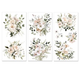 PLIGREAT 3 Sheets Rub on Transfers for Furniture and Crafts, White Flower Rub on Transfer Stickers Pink Home Decor Transfer Paper for DIY Wood Furniture Fridge Door Table Decoration