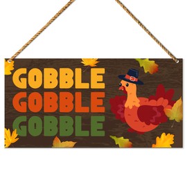 Thanksgiving Door Sign, Turkey Wall Decor for Home Porch Patio Fall Autumn Front Door Decorations Harvest Hanging Sign, Gobble Gobble