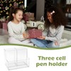 Clear Pen Holder, Plastic Pencil Organizer Cup with 3 Slots,