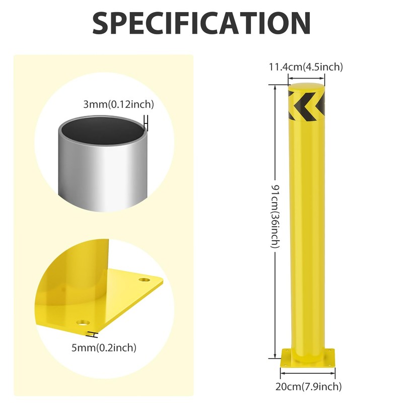 Nilight Safety Bollard, 36 inches Height Steel Bollard Post High