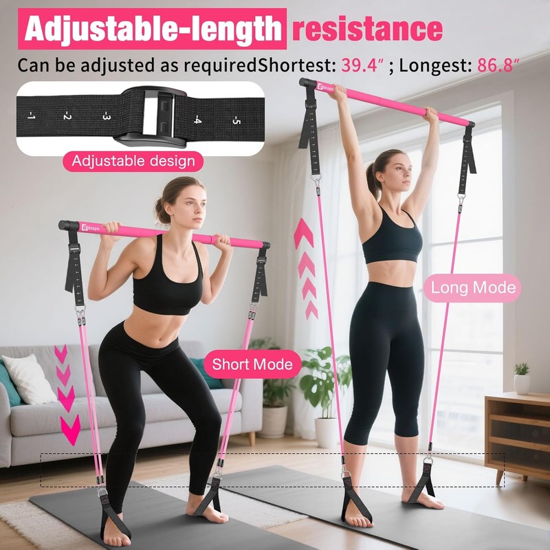 Bbtops Pilates Bar Kit with Resistance Bands(4 x Bands),3-Section Pilates
