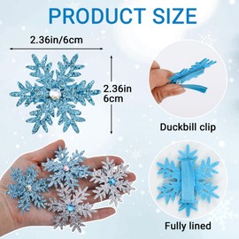 OIIKI 6pcs Large Snowflake Hair Clips for Women, 2,36in, Blue & Silver