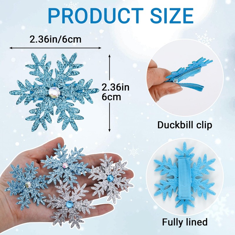 OIIKI 6pcs Large Snowflake Hair Clips for Women, 2,36in, Blue