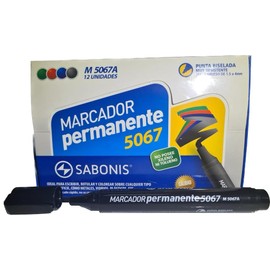 Marcador Permanente Sabonis 1 Punta Biselada Caja con 12 Piezas (Negro)