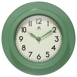 Infinity Instruments 9.75 Inch Retro Escape Midcentury Modern Indoor Round Non-Ticking Silent Battery Operated Easy to Read Wall Clock for Living Room, Bedroom, Kitchen, Home Office, Green