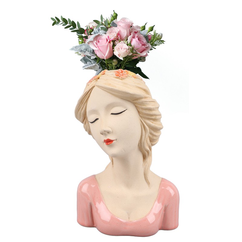 Modern Ceramic Face Vases Decorative Modern Style Shy Girl Flower
