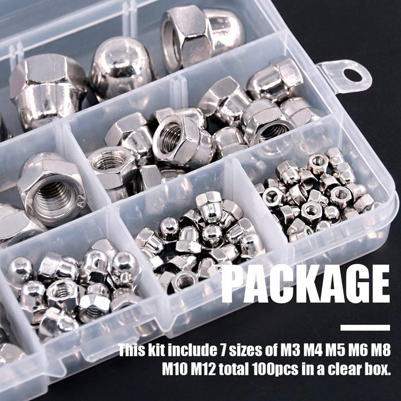 100Pcs 304 Stainless Steel Serrated Metric Acorn Cap Nuts Hex