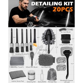 20 Piezas Herramienta Limpiadora de Parabrisas - Kit de Cepillos para Detallado Interior de Auto con Gel de Limpieza de 200g, Guante de Microfibra para Lavado de Auto, Plumero para Tablero y