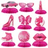 BOXOB 9pcs Hot Pink Princess Party Honeycombs, Centepieces 3D Girl