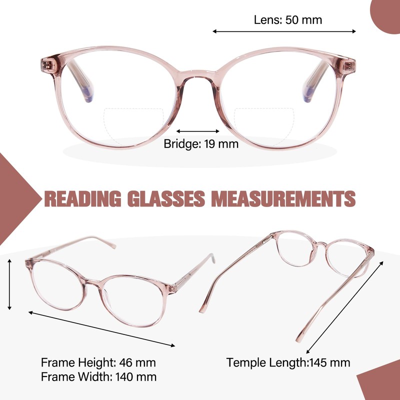 OPTOFENDY Bifocal Reading Glasses for Women, TR90 Round Clear Top