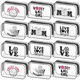 12 Pack 7.3 x 4.7 x 2.4'' Cosmetic Bag Gifts Accessories for Makeup Bags Clear PVC Cheer Case Toiletry Zipper Pouch for Women Christmas Xmas (Volleyball Theme)