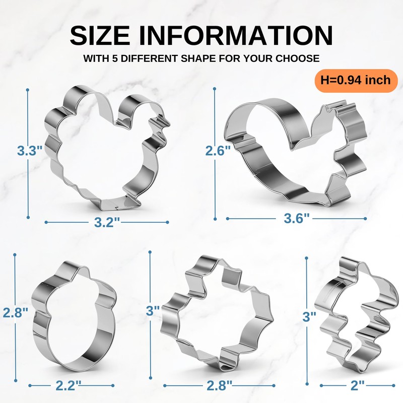 5PCS Large Fall Thanksgiving Cookie Cutters Set - Holiday Cookie