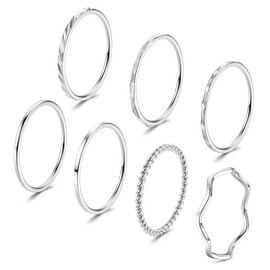 SAILIMUE 7 Pcs 1MM Stainless Steel Rings for Women Men Fashion Simple Plain Knuckle Stacking Midi Thumb Dainty Thin Stackable Statement Band Rings Set Size 5-11 Silver Tone