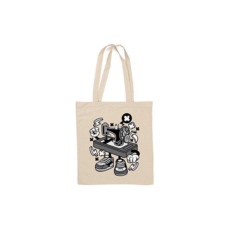 Iprints Cartoon Style Old Mechanic Sewing Machine Natural Cotton Tote