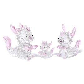 3 Pcs Crystal Dragon Figurine Ornament Gifts for Dragon Lovers, Glass Pink Dragon Statue Collectible Figures Paperweight Centrepiece