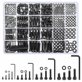 woshilaoDS 1230 Piece M2 M3 M4 M5 Screws Set, Cylinder Screws with Hexagon Socket Screws Set, Screws and Nuts and Washers Assortment Set, Black Hexagon Head Thread Screws Set