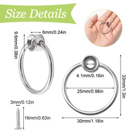 UFURMATE Drawer Pulls Rings, 12Pcs Metal Pulls Ring Knobs Metal Ring Pull Handle Single Hole Furniture Cabinet Ring Pulls with Screws for Drawer, Cupboard (Silver)