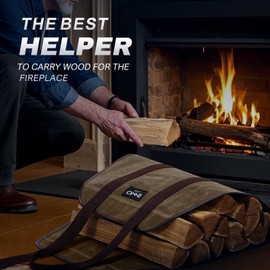 INNO STAGE Waxed Canvas Firewood Carrier Tote, 40"x19" | Large space design with easy grip, suitable for indoor fireplace, wood stove, backyard and camping storage