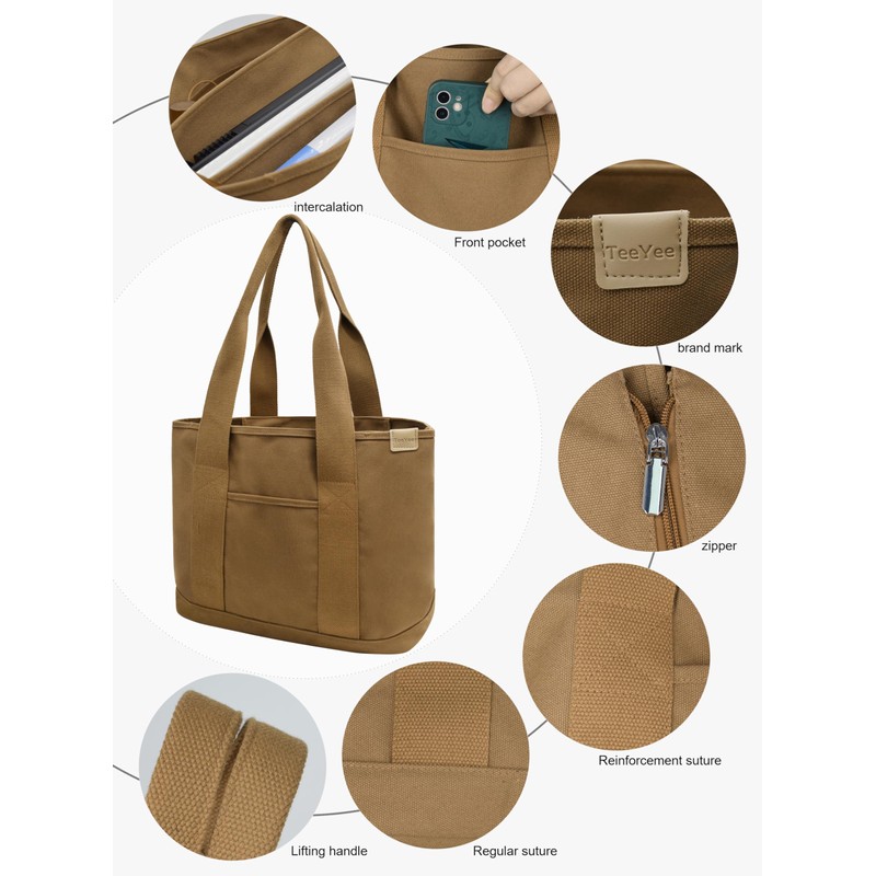 TeeYee Women's Large Handbag with Laptop Compartment Canvas Satchel Tote
