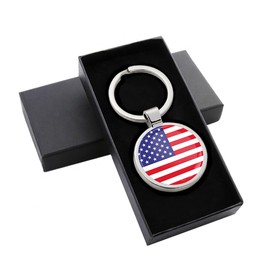 Biomar Labs® KK 189 Metal Keyring with Gift Box Car Key Ring Stainless Steel USA America American Flag, silver