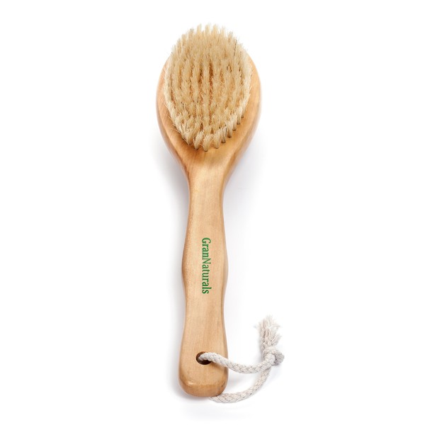GranNaturals Dry Brushing Body Brush for Lymphatic Drainage + Cellulite Scrubber- Natural Bristle Skin Exfoliator for Body, Back, Legs, and Foot - Exfoliating Body Scrub for Ingrown Hair Bumps