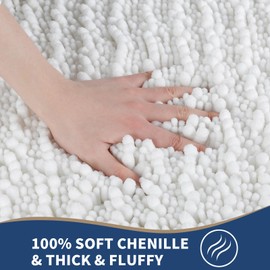 Yimobra Bathroom Rugs Sets 2 Piece - Luxury Chenille Shaggy Bath Mat, Super Absorbent & Non Slip & Quick Dry, Soft Thick Bathroom Carpet for Tub Shower Floor, Machine Washable, 32x20+24x17 Inch, White