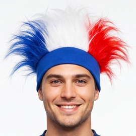 Zoestar Hairy Headband Soccer Funny Crazy Wig Hat Headbands 2026 Football Sports Hair Accessories for Men and Women (Blue White Red)