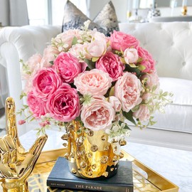 Artificial Peonies Silk Flowers, Pink Faux Peony Bouquet 4 Bundles Florals Arrangements Decor for Farmhouse Home Boho Wedding Table Centerpiece, Fake Plastic Flower Bulk for Vase Decoration (Mix Pink)