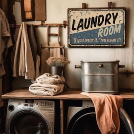 Funny Laundry Room Metal Tin Sign You Wear it You Wash it Vintage Wall Art Decor for Friends and Family 12x8 Inches