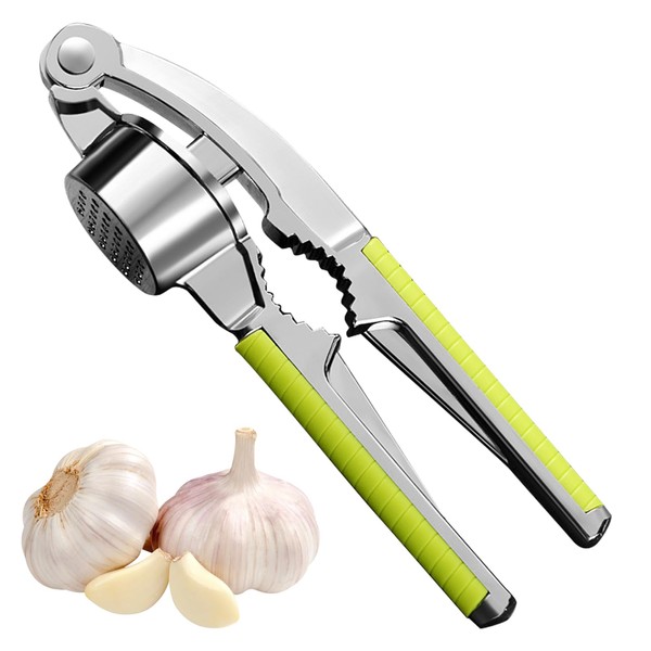 Knoblauchpresse Edelstahl, 2 In 1 Knoblauchhacker und Walnuss-Öffnungsmaschine, mit Rutschfestem