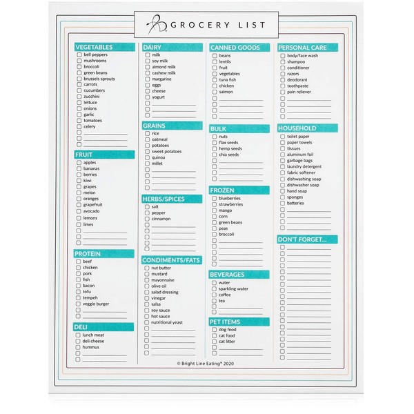 Bright Line Eating Magnetic Grocery List – Fridge Grocery List