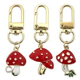 Retro Mushroom Keychain Set of 3 | Kawaii Cottagecore Bag Charms | Zinc Alloy Pendants with Gift Bag for Women