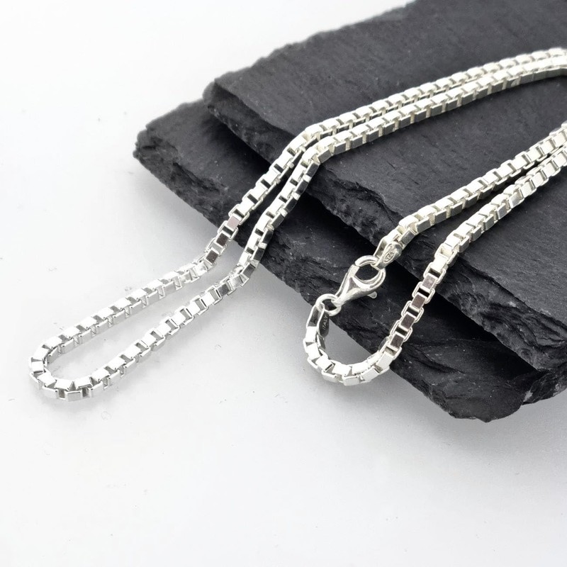 Treasure Bay Mens, Womens Solid 925 Silver Box Chain Necklace