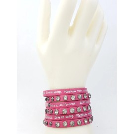 Unbranded Inspirational Good Words Bracelet in Hot Pink Leather