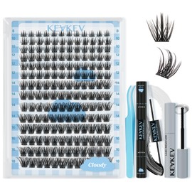 KevKev Lash Extension Kit 168Pcs Lash Clusters Kit DIY Eyelash Extension Kit Lash Bond and Seal Lash Applicator Tool Lash Remover for Eyelash Extensions(Cloudy,D-8-18mix)
