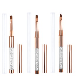 3 Pcs Gel Nail Brush, Rhinestone Handle Nail Art Design Professional Painting Builder Gel Brush for Nails Bevel Flat and Round Heads Gels Brushes Easy to Hold for Painting DIY