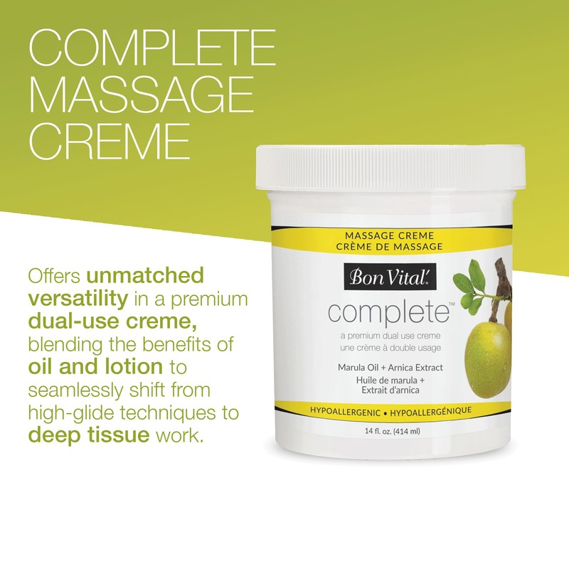Bon Vital Complete Massage Creme, 14oz Jar, Unscented Non-Greasy Cream