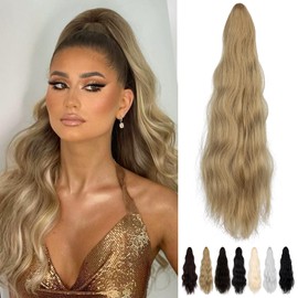 Wodelanle Ponytail Extension 22″ Claw Long Wavy Curly Clip in Ponytail Extension Natural Looking Synthetic Pony Tails Hair Extensions Hairpiece for Women - Pale Ash Blonde